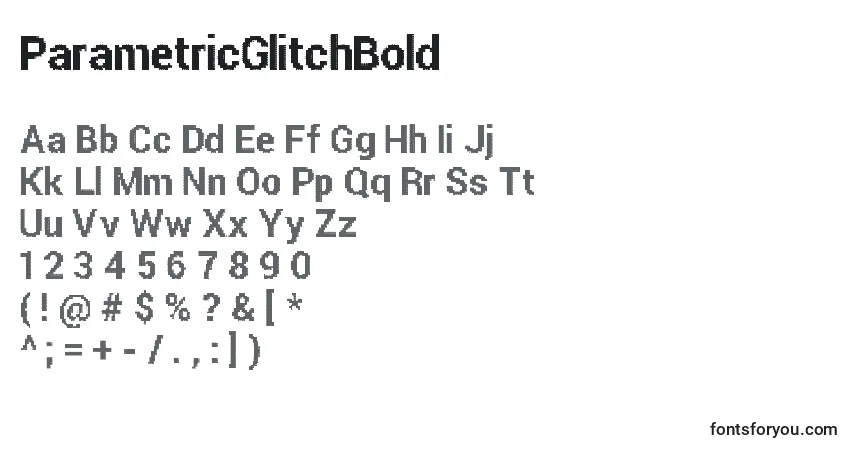 Czcionka ParametricGlitchBold – alfabet, cyfry, specjalne znaki