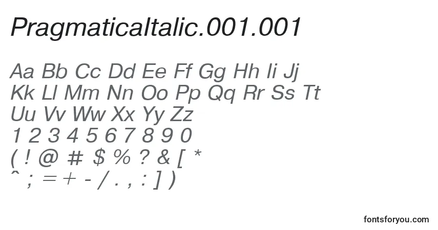A fonte PragmaticaItalic.001.001 – alfabeto, números, caracteres especiais
