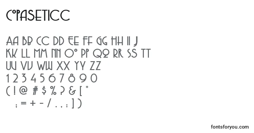 Czcionka Copaseticc – alfabet, cyfry, specjalne znaki