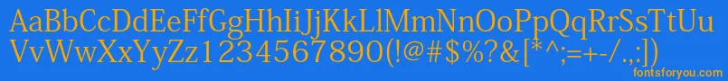 KozminproRegular-Schriftart – Orangefarbene Schriften auf blauem Hintergrund