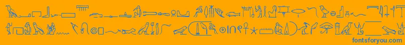 PharaohglyphMedium-Schriftart – Blaue Schriften auf orangefarbenem Hintergrund