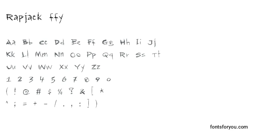 Schriftart Rapjack ffy – Alphabet, Zahlen, spezielle Symbole