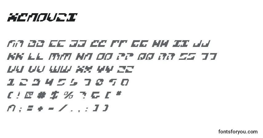 A fonte Xenov2i – alfabeto, números, caracteres especiais