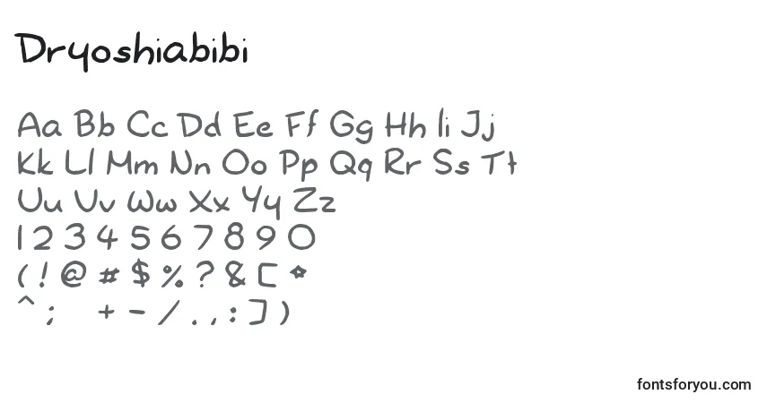 Czcionka Dryoshiabibi – alfabet, cyfry, specjalne znaki