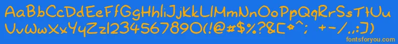 Dryoshiabibi-Schriftart – Orangefarbene Schriften auf blauem Hintergrund
