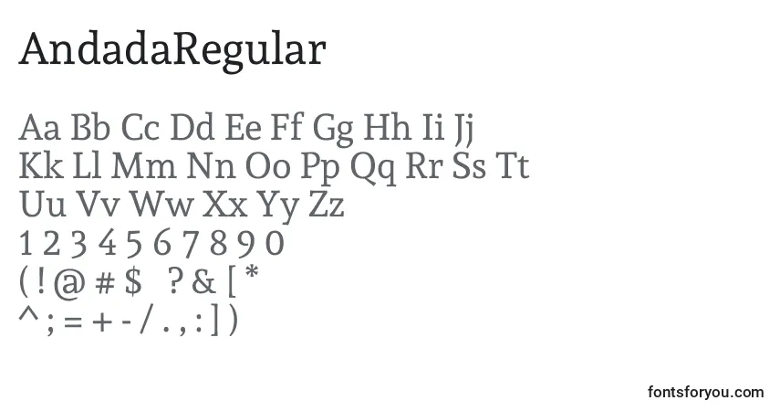 Czcionka AndadaRegular – alfabet, cyfry, specjalne znaki