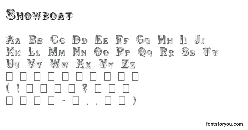 Showboat-fontti – aakkoset, numerot, erikoismerkit