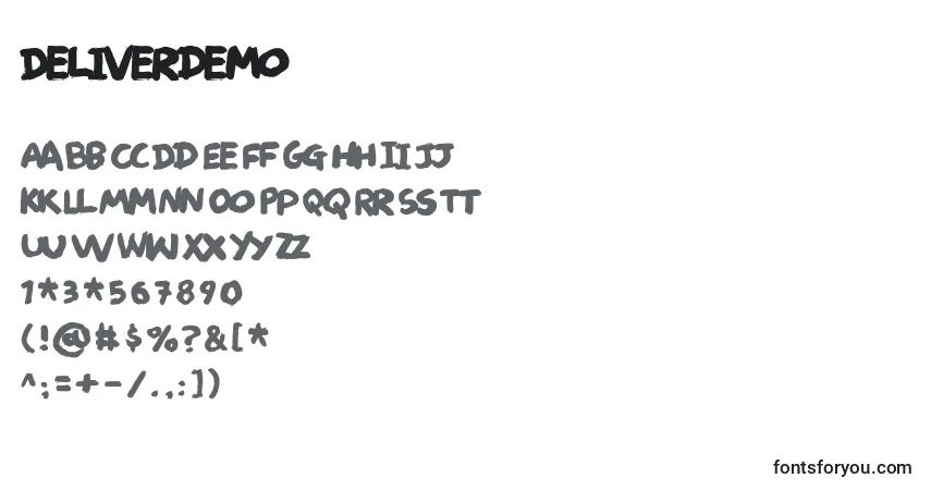 Czcionka Deliverdemo – alfabet, cyfry, specjalne znaki