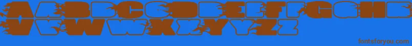 フォントJumboBurnA – 茶色の文字が青い背景にあります。