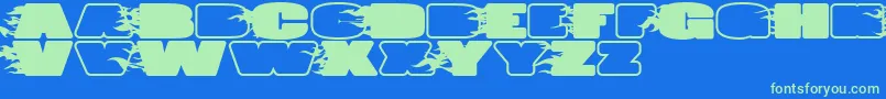 フォントJumboBurnA – 青い背景に緑のフォント