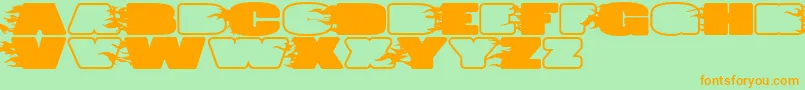 JumboBurnA-Schriftart – Orangefarbene Schriften auf grünem Hintergrund