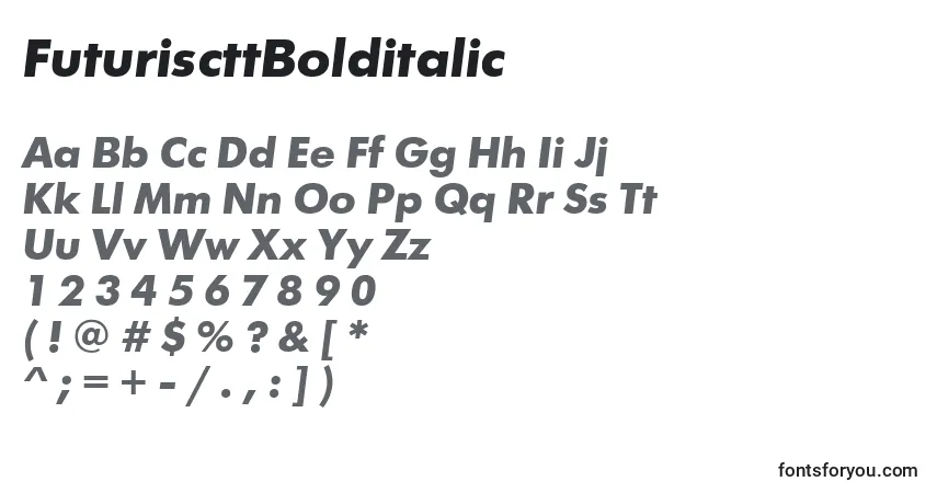 Шрифт FuturiscttBolditalic – алфавит, цифры, специальные символы
