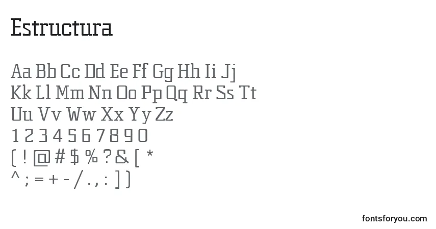 A fonte Estructura – alfabeto, números, caracteres especiais