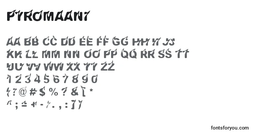 Pyromaani-fontti – aakkoset, numerot, erikoismerkit