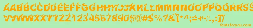 Pyromaani-Schriftart – Orangefarbene Schriften auf grünem Hintergrund