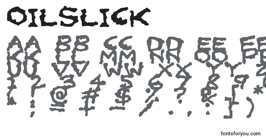 Schriftart Oilslick – Alphabet, Zahlen, spezielle Symbole