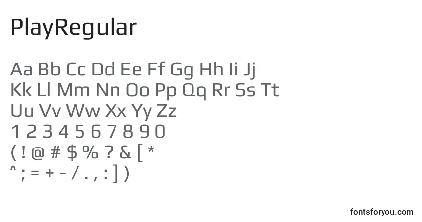 Czcionka PlayRegular – alfabet, cyfry, specjalne znaki