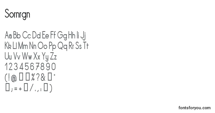 Czcionka Sornrgn – alfabet, cyfry, specjalne znaki