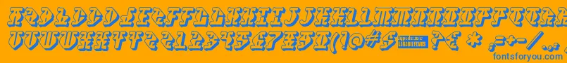 Stupefaction3D-Schriftart – Blaue Schriften auf orangefarbenem Hintergrund