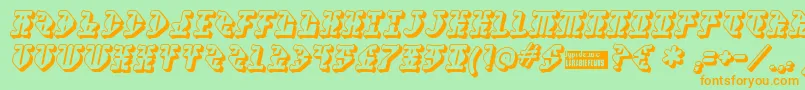 Stupefaction3D-Schriftart – Orangefarbene Schriften auf grünem Hintergrund