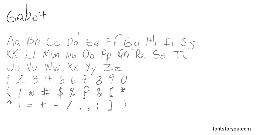Czcionka Gabo4 – alfabet, cyfry, specjalne znaki
