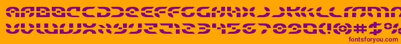 Starfighterexpand-Schriftart – Violette Schriften auf orangefarbenem Hintergrund