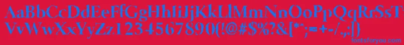 Fonte BelfastrandomBold – fontes azuis em um fundo vermelho