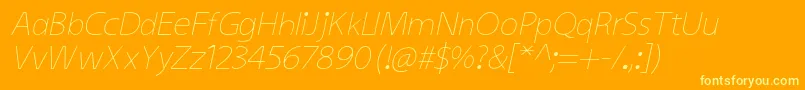 KiddysansLightItalic-fontti – keltaiset fontit oranssilla taustalla