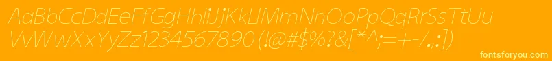 KiddysansLightItalic-Schriftart – Gelbe Schriften auf orangefarbenem Hintergrund