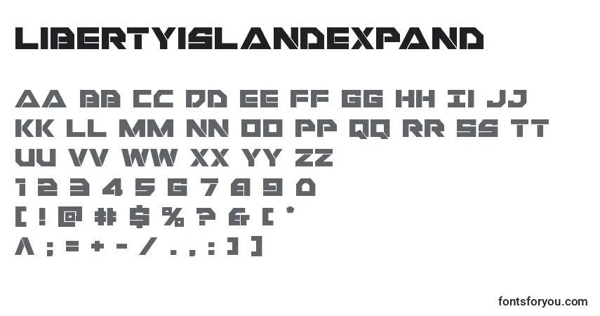 Schriftart Libertyislandexpand – Alphabet, Zahlen, spezielle Symbole