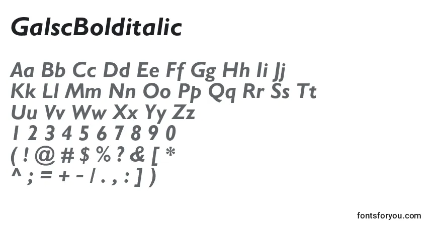 Шрифт GalscBolditalic – алфавит, цифры, специальные символы