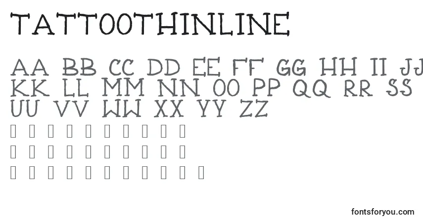 Czcionka TattooThinline – alfabet, cyfry, specjalne znaki