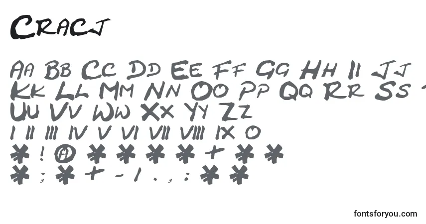 A fonte Cracj – alfabeto, números, caracteres especiais