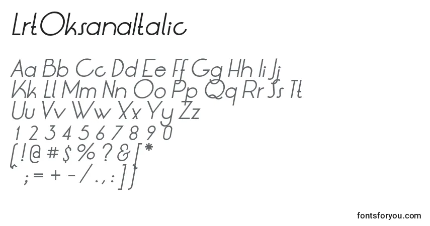 Шрифт LrtOksanaItalic – алфавит, цифры, специальные символы