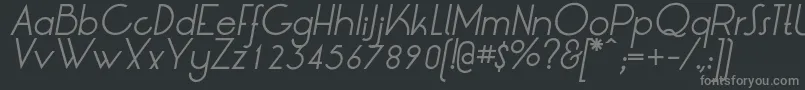 LrtOksanaItalic-fontti – harmaat kirjasimet mustalla taustalla