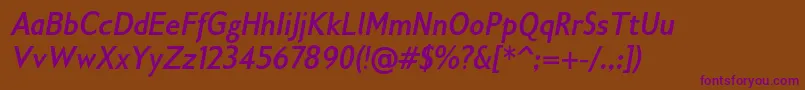 Gilliusadfno2Boldconditalic Font – Purple Fonts on Brown Background