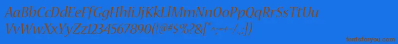NuevastdItalic-Schriftart – Braune Schriften auf blauem Hintergrund