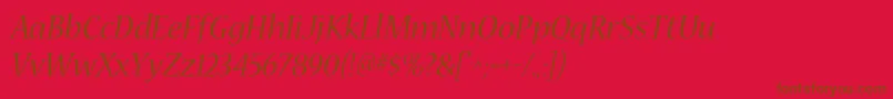 NuevastdItalic-Schriftart – Braune Schriften auf rotem Hintergrund