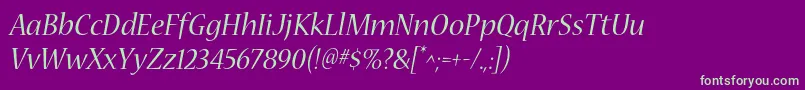 フォントNuevastdItalic – 紫の背景に緑のフォント