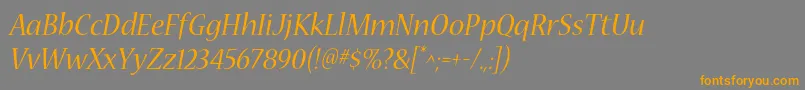 フォントNuevastdItalic – オレンジの文字は灰色の背景にあります。