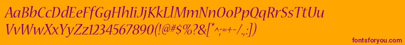 NuevastdItalic-Schriftart – Violette Schriften auf orangefarbenem Hintergrund