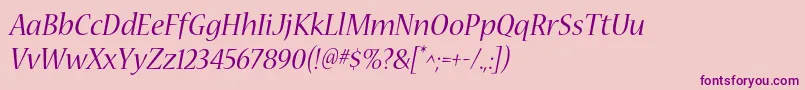 Fonte NuevastdItalic – fontes roxas em um fundo rosa