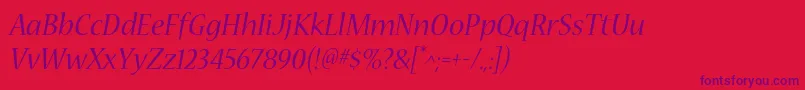 Fonte NuevastdItalic – fontes roxas em um fundo vermelho