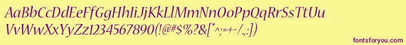 NuevastdItalic-fontti – violetit fontit keltaisella taustalla
