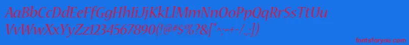 NuevastdItalic Font – Red Fonts on Blue Background