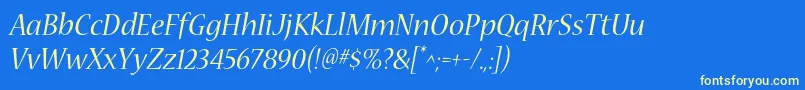NuevastdItalic-fontti – keltaiset fontit sinisellä taustalla