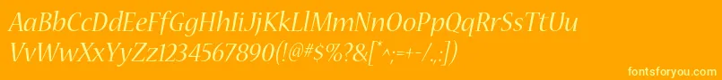 Fonte NuevastdItalic – fontes amarelas em um fundo laranja