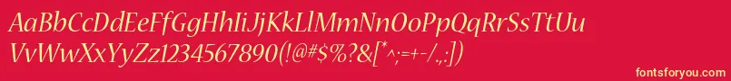 NuevastdItalic-fontti – keltaiset fontit punaisella taustalla