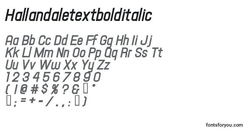 A fonte Hallandaletextbolditalic – alfabeto, números, caracteres especiais