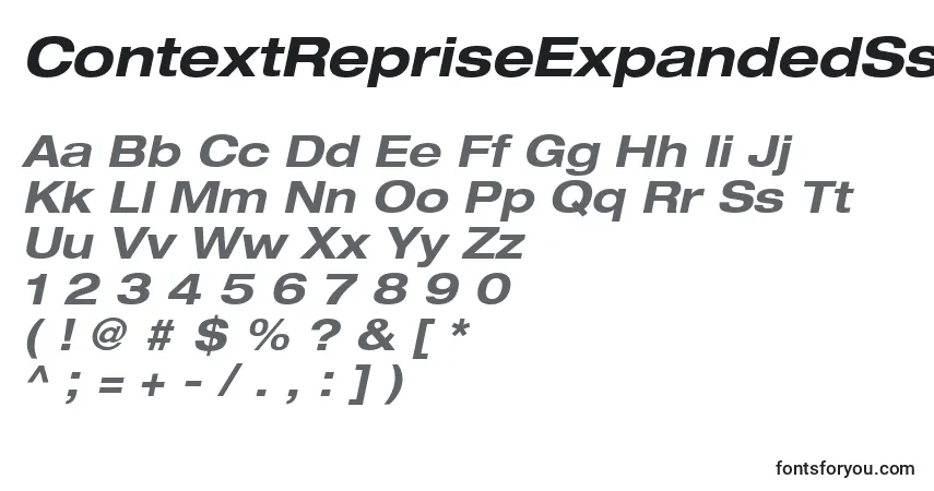Czcionka ContextRepriseExpandedSsiBoldExpandedItalic – alfabet, cyfry, specjalne znaki